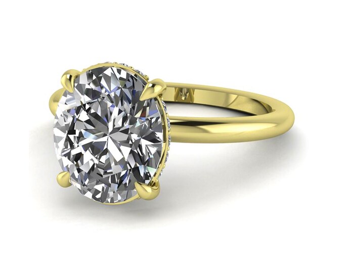 3 Carat Oval Engagement Ring Halo Diamond Ring 14K Yellow Gold Dainty Ring Lab Grown Diamond