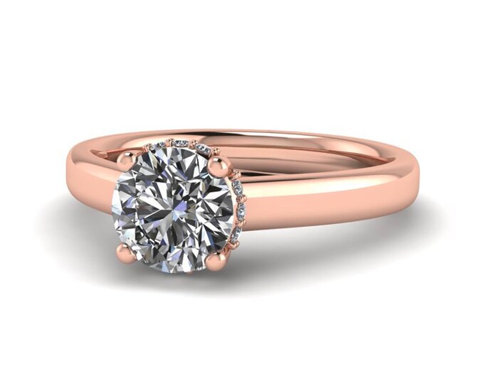 1ct Round Lab Grown Diamond Hidden Halo Engagement Ring VS1 Certified 14k Gold Ring