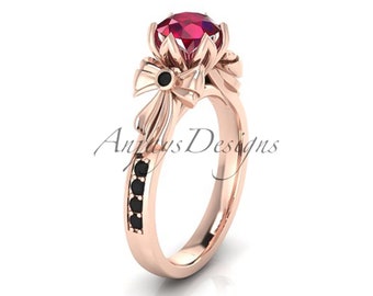 Ruby Black Diamond Engagement Ring Unique Anniversary Ring
