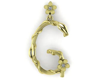 Solid 14k Gold Capital Letter G Flower Pendant Necklace Leaf Vine Charm For Her Nature Inspired Jewelry Gift