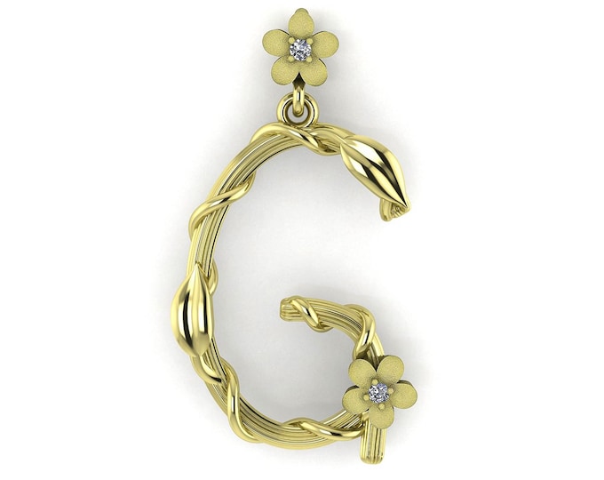 Solid 14k Gold Capital Letter G Flower Pendant Necklace Leaf Vine Charm For Her Nature Inspired Jewelry Gift