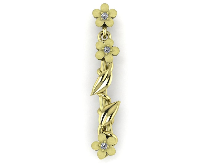 Solid 14k Gold Letter I Initial Pendant Charm For Her Necklace Nature Inspired Floral Jewelry Gift