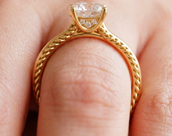 Round Cut 2 Carat Engagement Ring IGI Certified D Color VS1 Clarity Lab Created Round Brilliant Diamond 14k Yellow Gold Hidden Halo