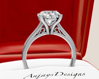 2 Carat Round Cut Lab Grown Diamond Solitaire Ring 14k White Gold Engagement Ring Dainty 2 CT Diamond Ring 4 Prong IGI Certified