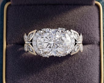 2 Carat Oval Lab Grown Diamond Ring Butterfly Oval Diamond Nature Inspired Engagement Ring 14k White Gold East to West Oval Diamond Ring