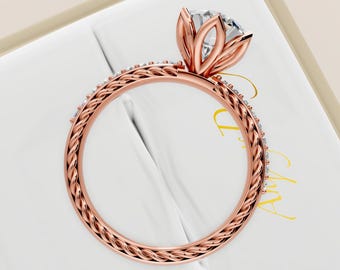 2.5 Carat Oval Diamond Engagement Ring Tulip Set Ring 18k Rose Gold Engagement Ring Pave Wedding Ring