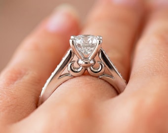1 Carat D VS1 Round Brilliant Lab Grown Diamond Ring Unique Diamond Engagement 4 Prong 18k White Gold Ring