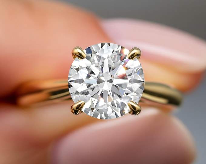 4 Carat Round Lab Grown Diamond Ring Solitaire 4 Prongs 14k Yellow Gold Ring Round Cut Diamond Engagement Ring
