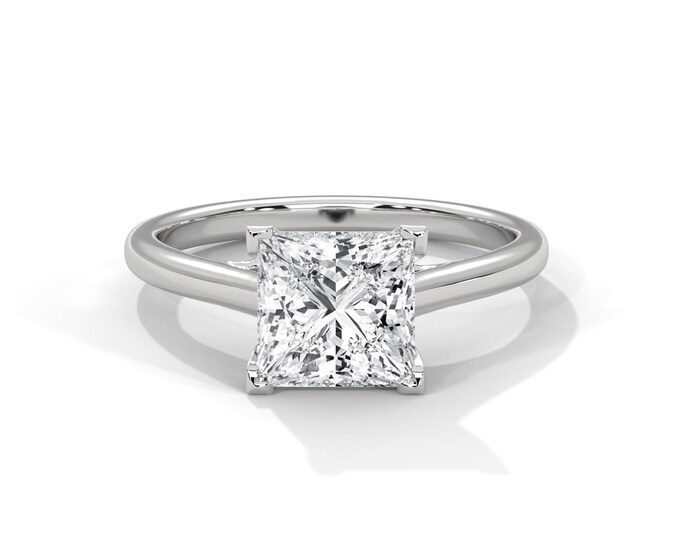 2 Carat Princess Cut Lab Grown Diamond Ring 4 Prong Solitaire Engagement Ring 14K White Gold Ring IGI Certified