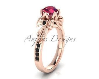 Ruby Black Diamond Engagement Ring Unique Anniversary Ring