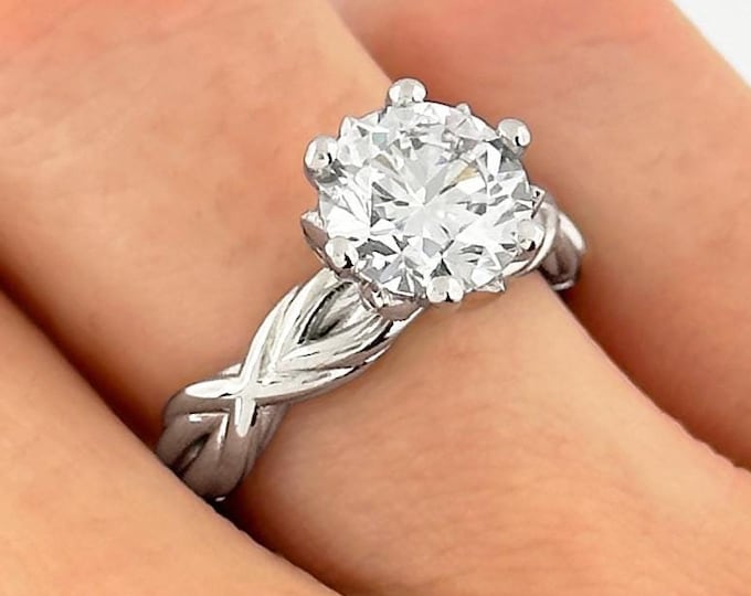 2 Carat E VS2 Lab Grown Diamond Rope Engagement Ring Twisted Ring Platinum Braided Proposal Ring Twisted Rope Ring