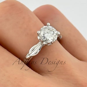 Nature Inspired Diamond Engagement Ring Round 1 Carat Round Lab Grown Diamond Leaf Vine Branch Wedding Ring Dainty Ring