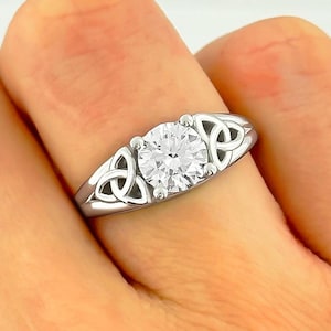 Celtic Engagement Ring 14k White Gold Ring IGI Certified 1 CT Round Lab Grown Diamond Wedding Ring