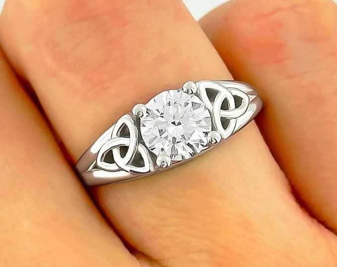 Celtic Engagement Ring 14k White Gold Ring IGI Certified 1 CT Round Lab Grown Diamond Wedding Ring
