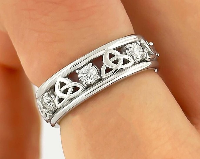 Celtic Knot Ring 14K White Gold Wedding Band Lab Grown Diamond IGI Certified