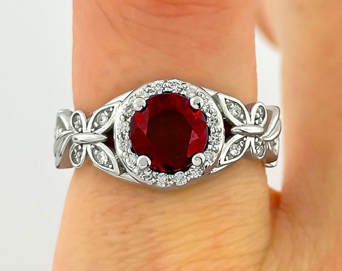 Ruby Butterfly Engagement Ring 14k Gold Flower Ring