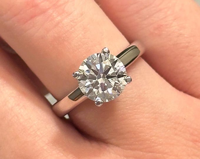 2 Carat Round Cut Lab Grown Diamond Ring Round Shaped Engagement Ring 2 CT Solitaire Minimalist Ring 14K Gold Thin Dainty Ring