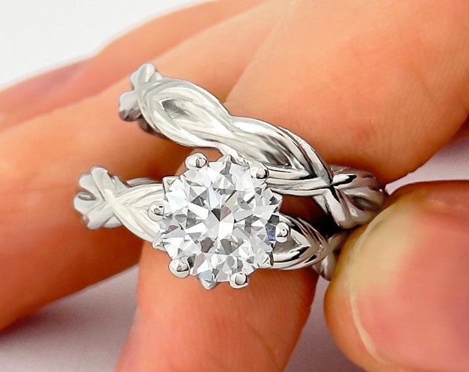 2ct Rope Bridal Ring Set Unique Lab Grown Diamond Ring Platinum