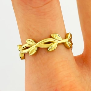 14k Solid Gold Leaf Ring Nature Inspired Ring Valentine&#39;s Day Gift For Her