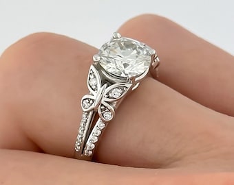 Butterfly Engagement Ring 14k Gold Round Moissanite Ring