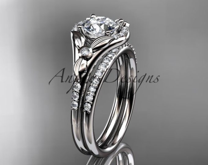 1 Carat Round Lab Grown Diamond Bridal Set Thin Floral Engagement Ring 14K White Gold Dainty Engagement Ring Set