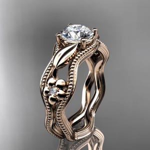 Lab Grown Diamond Flower Engagement Ring Nature Inspired 14k Rose Gold Leaf Wedding Ring 1 Carat Diamond IGI Certified