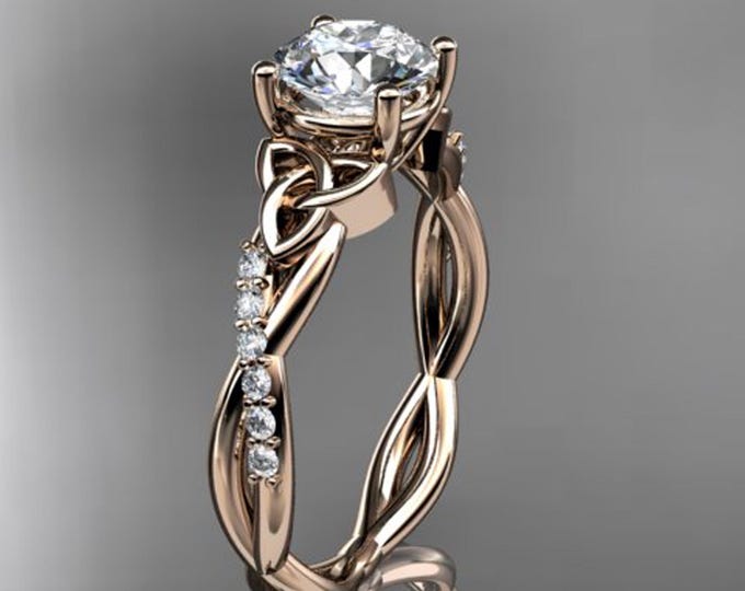1 Carat Lab Grown Diamond Engagement Ring Celtic Round Brilliant CVD Diamond Triquetra Ring