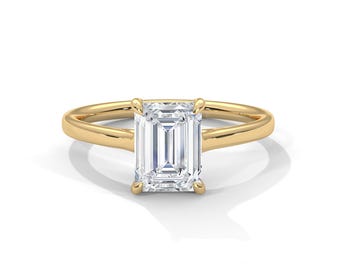 Emerald Cut 2 Carat Lab Grown Diamond Solitaire Engagement Ring IGI Certified Emerald Cut 14k Yellow Gold
