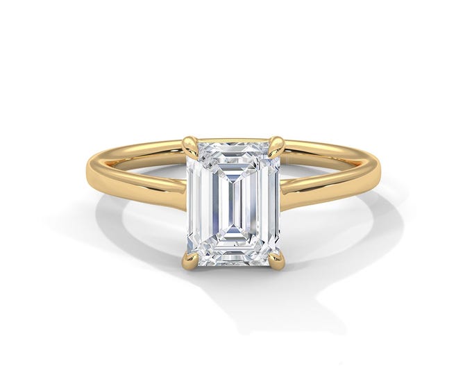 Emerald Cut 2 Carat Lab Grown Diamond Solitaire Engagement Ring IGI Certified Emerald Cut 14k Yellow Gold