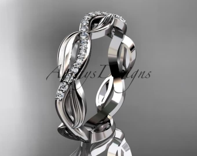 White Gold Band White Gold Wedding Band Women White Gold Wedding Ring White Gold Stacking Ring Nature Inspired Leaf Floral Ring