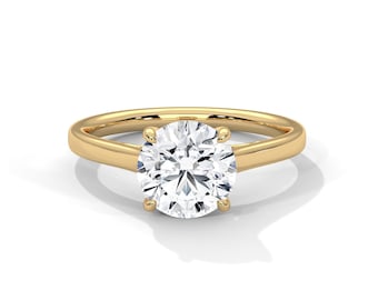1 Carat Round Cut Lab Grown Diamond Solitaire Engagement Ring 4 Prong Claw Solitaire Ring D VS1 14k Yellow Gold