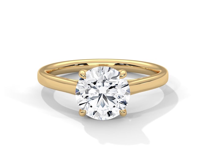 1 Carat Round Cut Lab Grown Diamond Solitaire Engagement Ring 4 Prong Claw Solitaire Ring D VS1 14k Yellow Gold