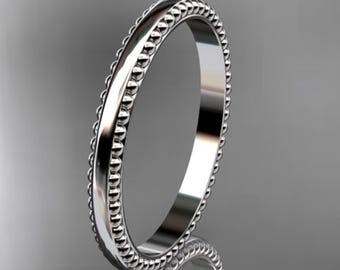 Thin 14k White Gold Wedding Band Unique Bead Ring Simple Stacking Ring Tiny Bead Ring Stackable Ring