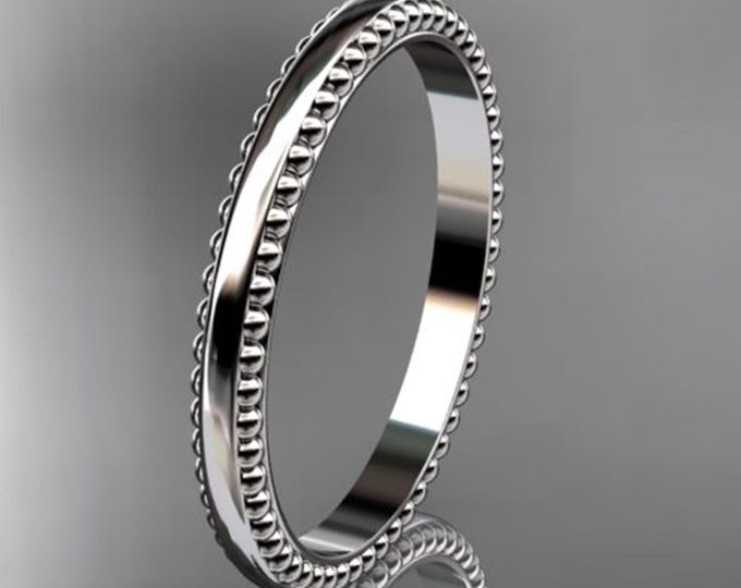 Thin 14k White Gold Wedding Band Unique Bead Ring Simple Stacking Ring Tiny Bead Ring Stackable Ring