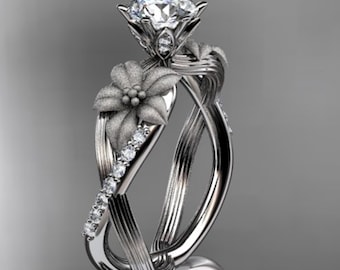 1 Carat Round Lab Grown Diamond Nature Inspired Engagement Ring Flower CVD Diamond Ring Floral Design Diamond Ring