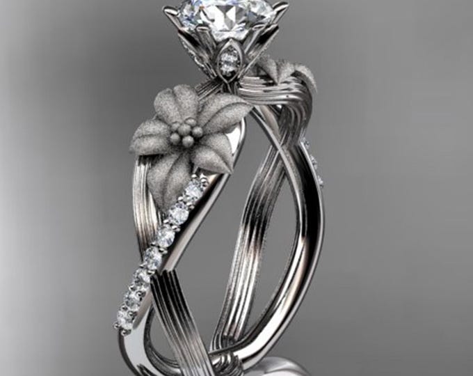 1 Carat Round Lab Grown Diamond Nature Inspired Engagement Ring Flower CVD Diamond Ring Floral Design Diamond Ring