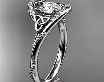 1 Carat Round Cut D VS1 Lab Grown Diamond Celtic Engagement Ring 18k White Gold Trinity Knot Proposal Ring Dainty Ring