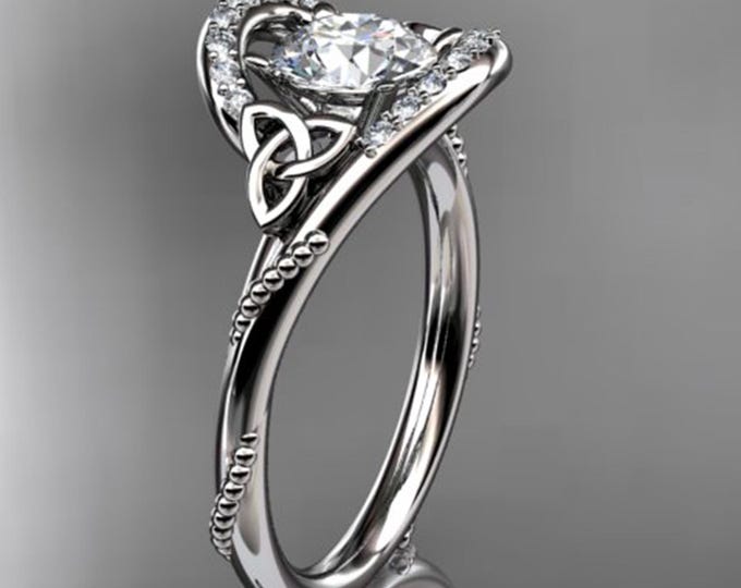 1 Carat Round Cut D VS1 Lab Grown Diamond Celtic Engagement Ring 18k White Gold Trinity Knot Proposal Ring Dainty Ring