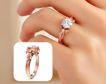 1 Carat Diamond Engagement Ring Bow Tie Wedding Ring Lab Grown Diamond Minimalist Ring