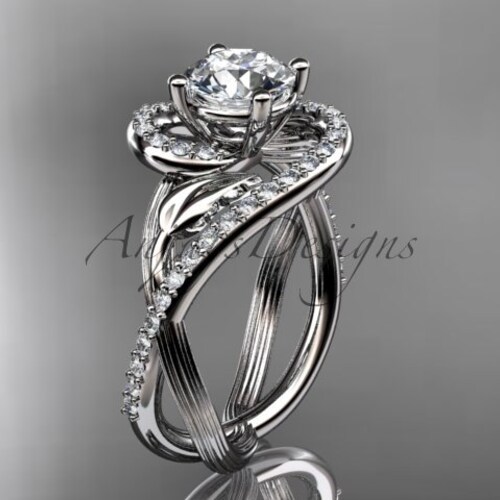 Leaf Engagement Ring Platinum Diamond Leaf and Vine Wedding - Etsy