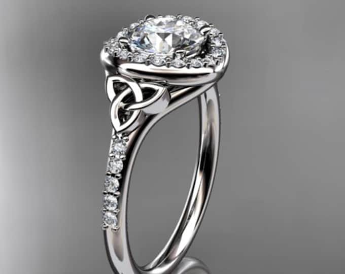 1 Carat Diamond Celtic Engagement Ring Lab Grown Diamond Halo Ring 14k White Gold Ring Trinity Knot Eternal Love Ring