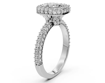 1.5 Carat Cushion Lab Grown Diamond Ring 14k White Gold Hidden Halo Ring IGI Certified 1.5CT Engagement Ring