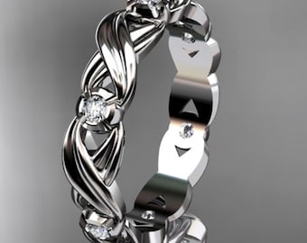 Diamond Leaf Wedding Band 14k White Gold Nature Inspired Ring Lab Grown Diamond Anniversary Ring