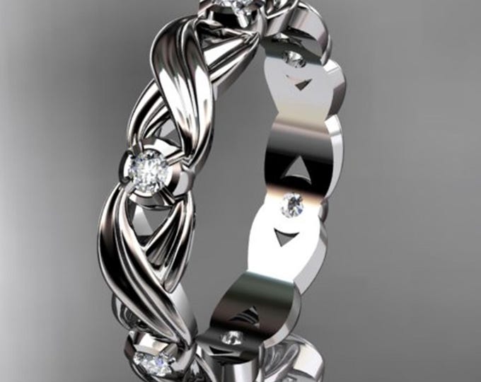 Leaf Engagement Ring 14kt white Gold Diamond leaf and vine Wedding Ring Engagement Ring Wedding band