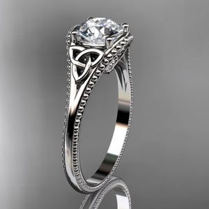 Keltische diamanten verlovingsring 1 karaat ronde lab-gegroeide diamant Trinity Knot Ring Unieke solitaire ring