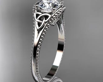 Celtic Diamond Engagement Ring 1 Carat Round Lab Grown Diamond Trinity Knot Ring Unique Solitaire Ring