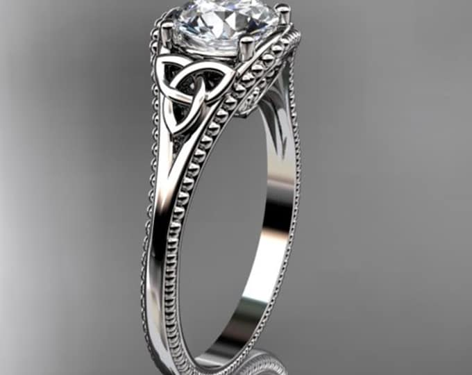 Celtic Diamond Engagement Ring 1 Carat Round Lab Grown Diamond Trinity Knot Ring Unique Solitaire Ring