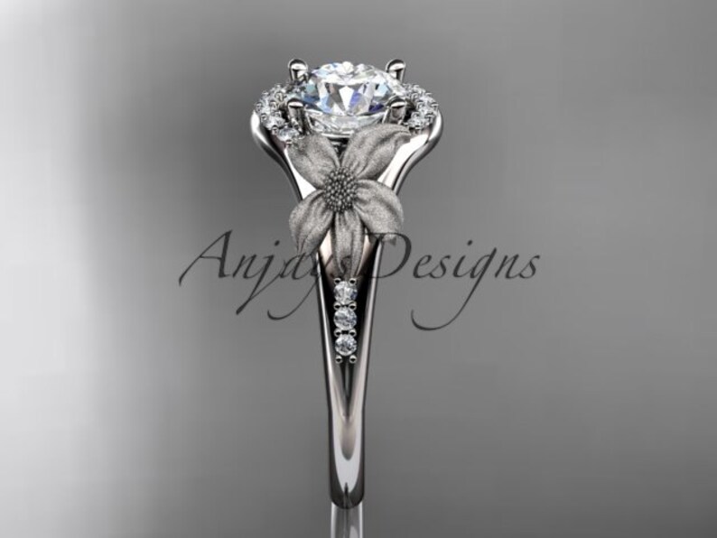 Leaf and vine Wedding Ring 14kt white Gold Diamond leaf and vine Wedding Ring Engagement Ring image 2