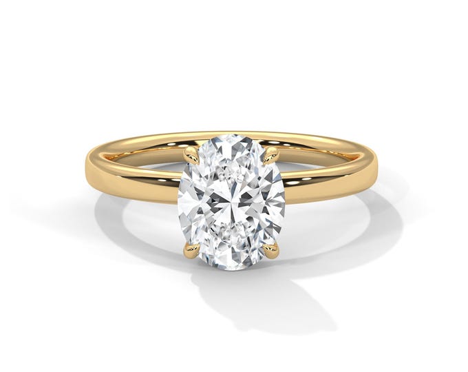 2 Carat Oval Diamond Ring IGI Certified E VS2 Lab Created Diamond Solitaire Engagement Ring 14k Yellow Gold