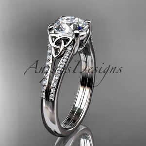 Engagement Ring 14kt white Gold Celtic Trinity Knot Engagement Ring Diamond Wedding Ring